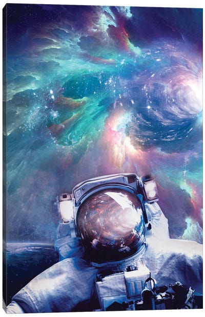 Astronaut Wormhole Helmet Reflection Canvas Art Print - Alternate Realities