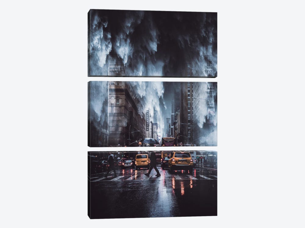 Waterfall Rain In An American City by GEN Z 3-piece Canvas Art
