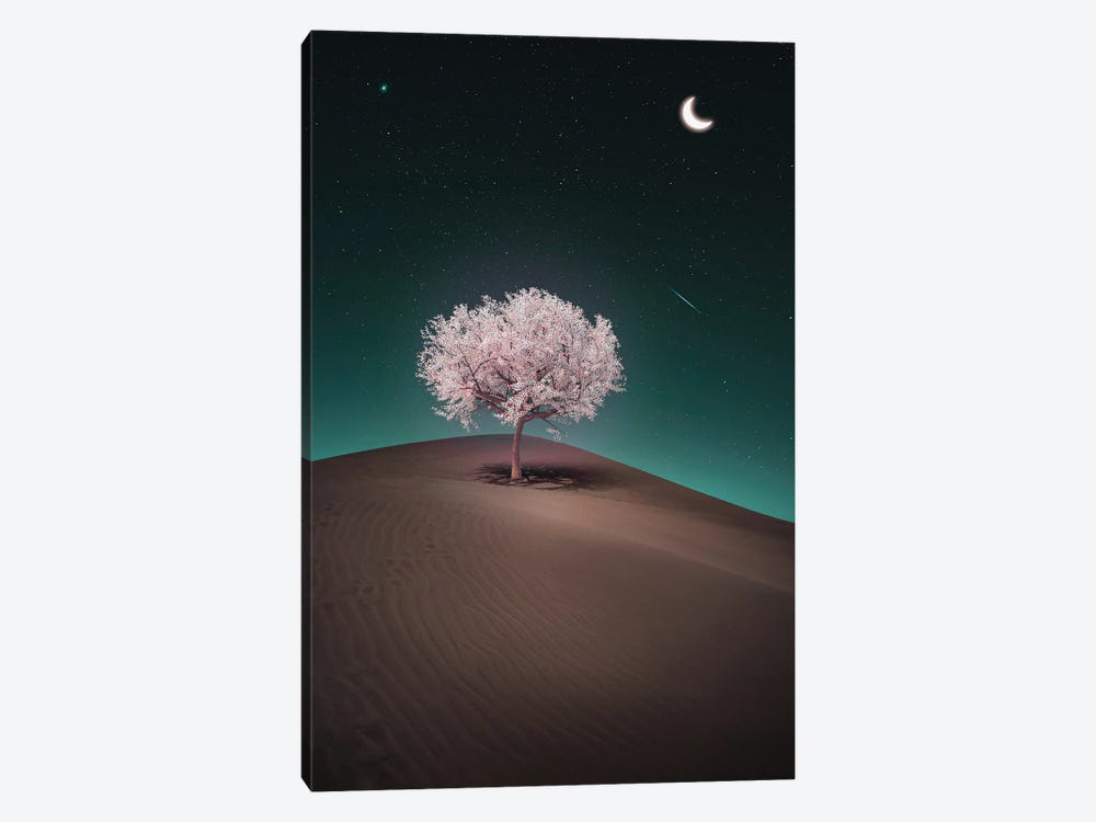 Tree Desert Valley And Crescent Moon by GEN Z 1-piece Art Print
