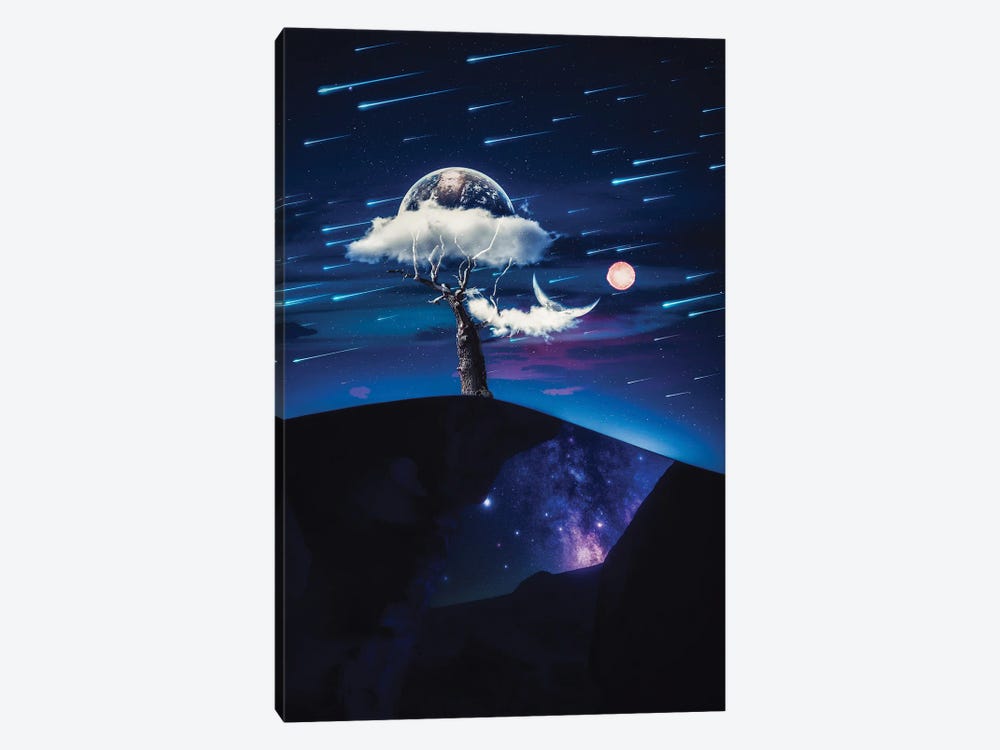 Tree Cloud In Desert With Earth, Moon And Sun by GEN Z 1-piece Canvas Art