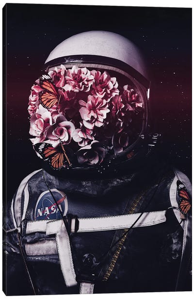 Astronaut Blossom Flowers Canvas Art Print - Monarch Metamorphosis
