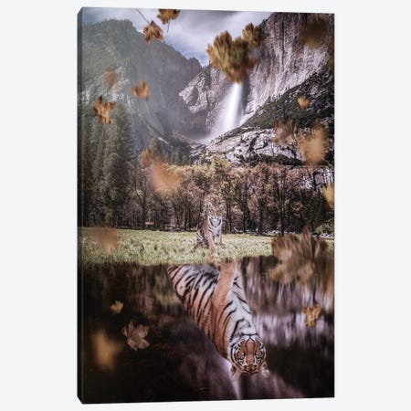 Autumn Baby Tiger Reflection In River Canvas Print #GEZ30} by GEN Z Canvas Artwork