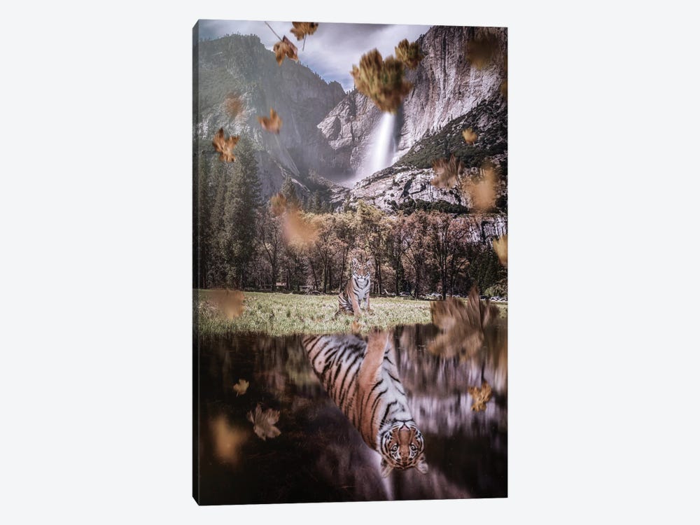 Autumn Baby Tiger Reflection In River by GEN Z 1-piece Canvas Art Print