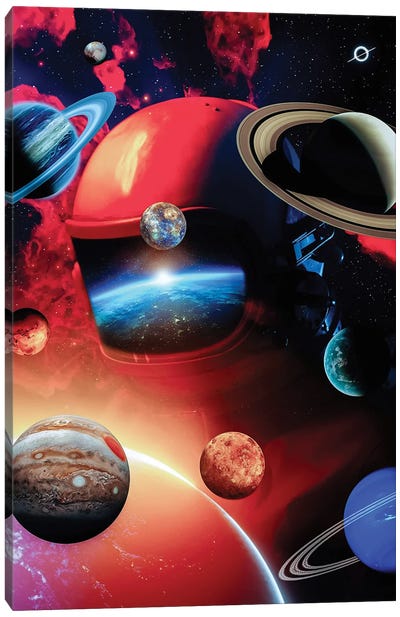 God Astronaut Solar System Canvas Art Print - Solar System Art