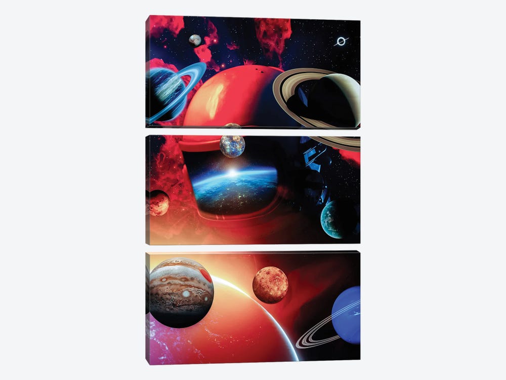God Astronaut Solar System by GEN Z 3-piece Art Print