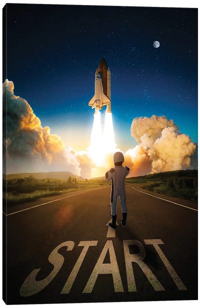 Astronaut Waiting The Start Of Rocket Launch Canvas Art Print - Alternate Realities