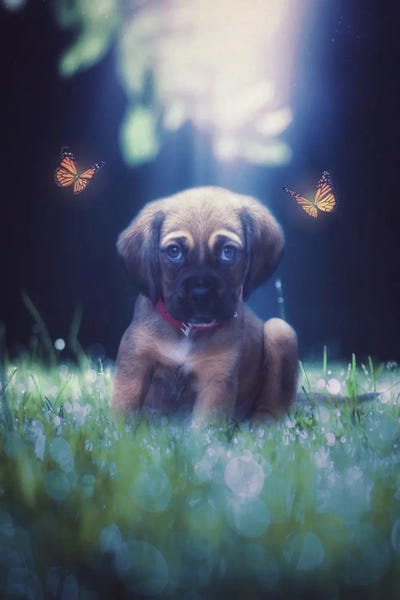 Cute Dog With Orange Butterflies