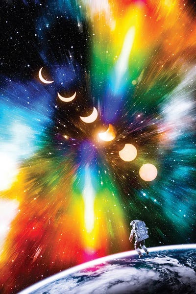 GEN Z: Astronaut, Phases Of The Moon And Colorful Universe by GEN Z