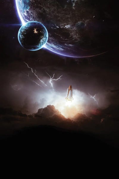 Takeoff Of The Rocket In The Lightning by GEN Z framed canvas print