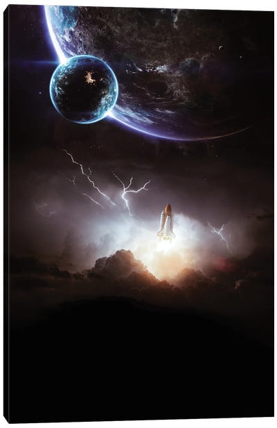 Takeoff Of The Rocket In The Lightning Canvas Art Print - Earth Art