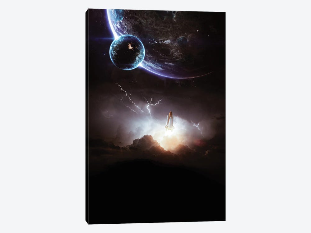 Takeoff Of The Rocket In The Lightning by GEN Z 1-piece Canvas Print
