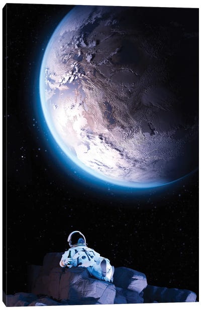 Astronaut Drinking A Beer On Moon Canvas Art Print - Earth Art