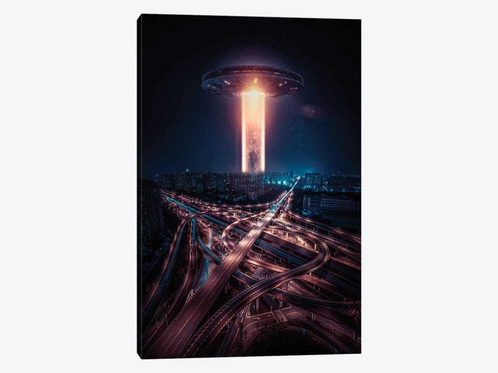 Alien Ship Attack On The City by GEN Z 1-piece Canvas Art Print