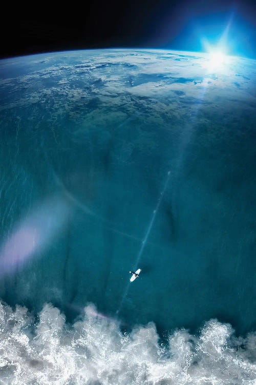 Surfer Between Ocean And Space