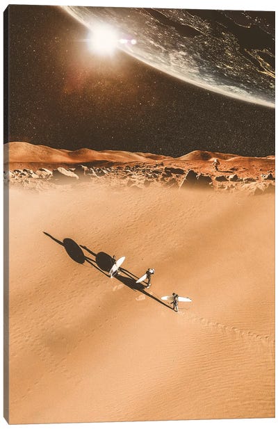 Surfers Walking On The Sand Of Mars Canvas Art Print - GEN Z