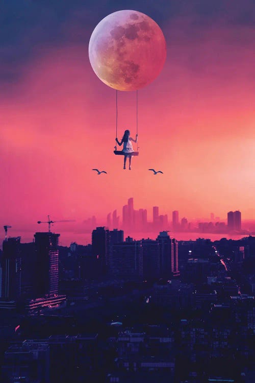 Girl Swinging Above The City