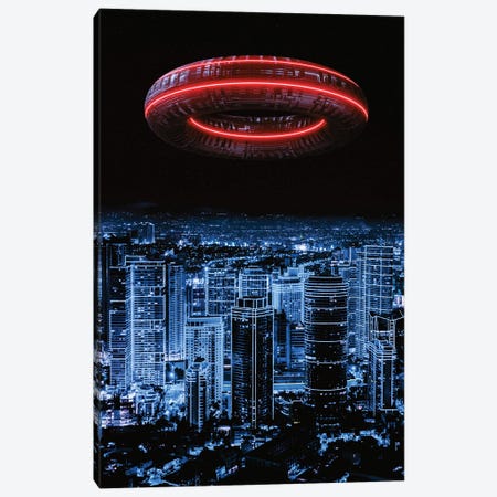 Alien Invasion Futuristic Neon City Canvas Print #GEZ349} by GEN Z Canvas Print