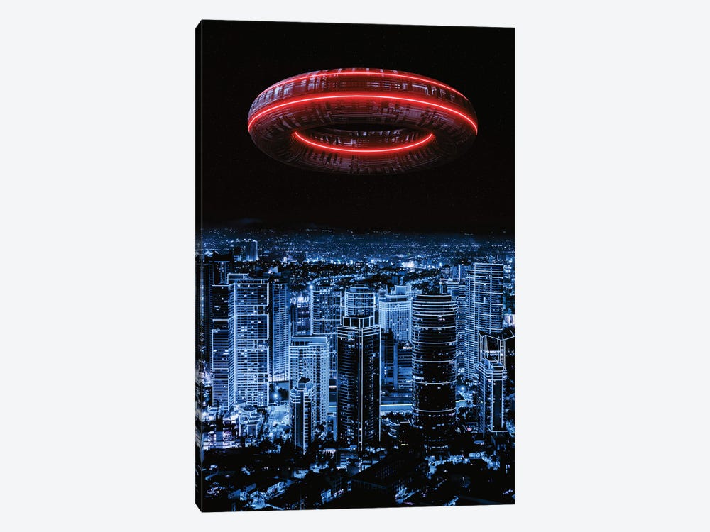 Alien Invasion Futuristic Neon City by GEN Z 1-piece Canvas Wall Art