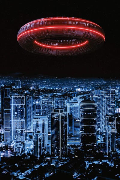 UFOs: Alien Invasion Futuristic Neon City by GEN Z
