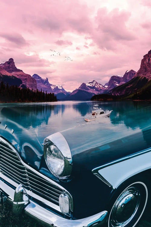 Classic Car Mountains Lake