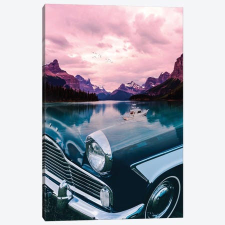 Classic Car Mountains Lake Canvas Print #GEZ361} by GEN Z Canvas Print