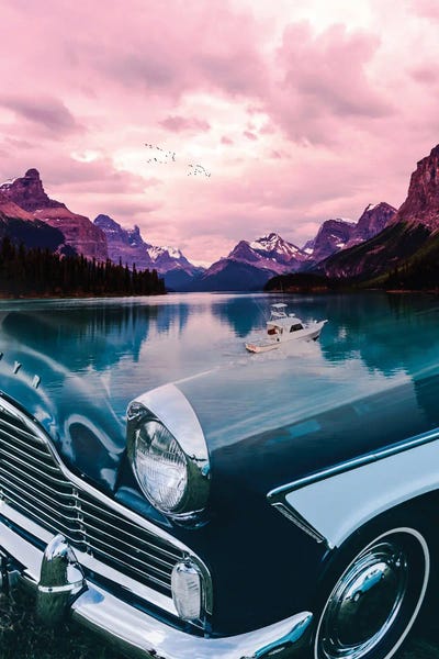 Lake Sunrises & Sunsets: Classic Car Mountains Lake by GEN Z