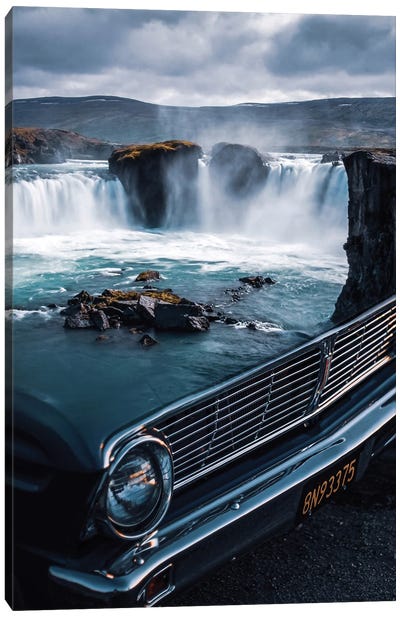 Classic Car Green Waterfall Canvas Art Print - GEN Z