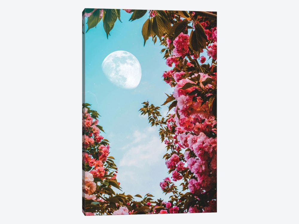 Aesthetic Pink Flowers Moon 1-piece Canvas Print