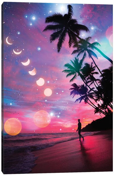 Moon Phases On The Exotic Beach Canvas Art Print - GEN Z