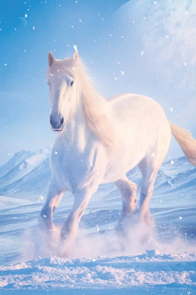 White Horse In Snow by GEN Z framed wall art