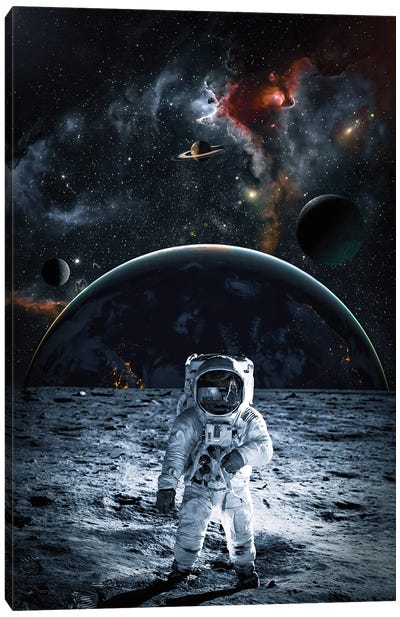 Astronaut On Grey Moon Canvas Art Print - GEN Z