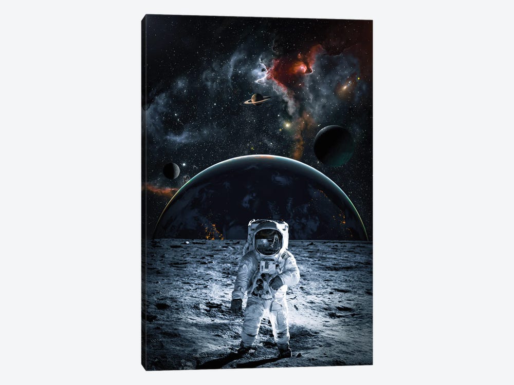 Astronaut On Grey Moon by GEN Z 1-piece Canvas Wall Art