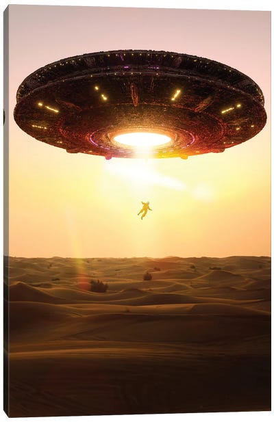 Astronaut Abbuction By Ufo Canvas Art Print - UFO Art