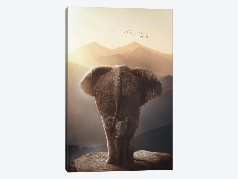 Baby Elephant Mother Protection by GEN Z 1-piece Canvas Art