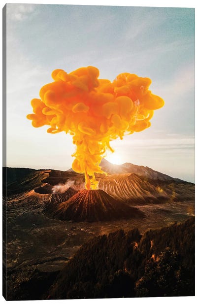 Orange Smoke Volcano Eruption Canvas Art Print - Volcano Art