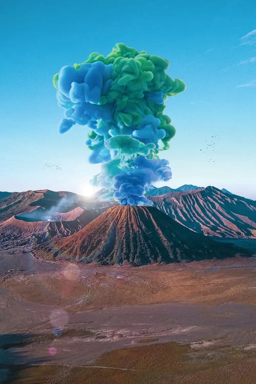 Colorful Blue And Green Volcano Eruption