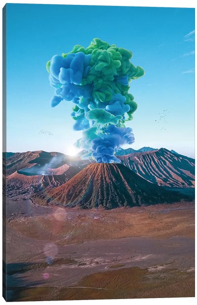 Colorful Blue And Green Volcano Eruption Canvas Art Print - Volcano Art