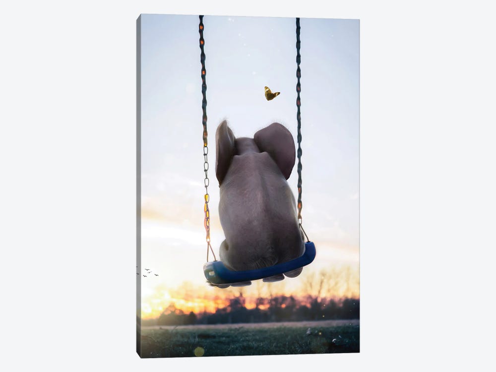 Baby Elephant Swing With Butterfly by GEN Z 1-piece Art Print