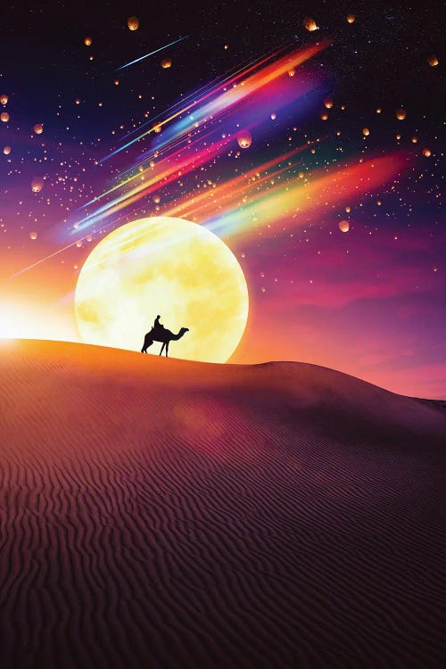Dromedary Desert And Full Moon