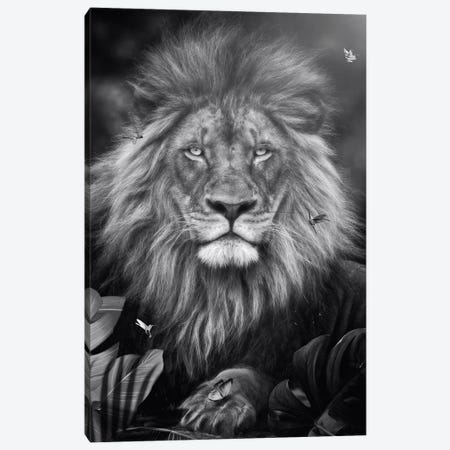 Lion In Black And White In Exotic Jungle Canvas Print #GEZ397} by GEN Z Art Print