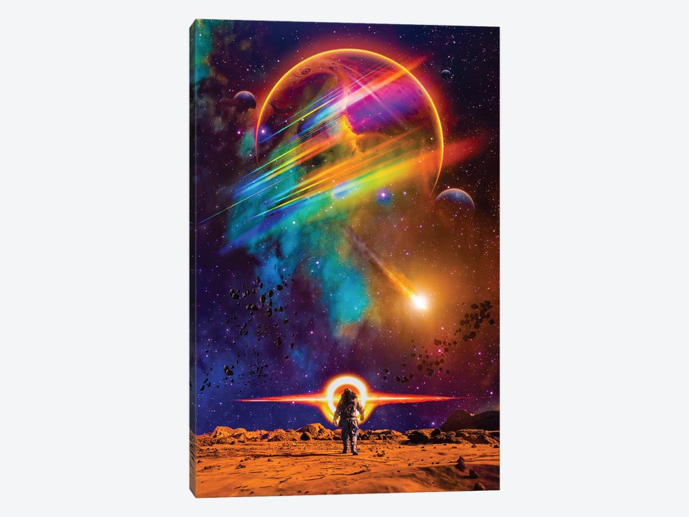 Astronaut Walking On The Planet Mars And Black Hole by GEN Z 1-piece Canvas Print