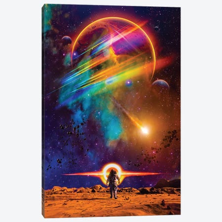 Astronaut Walking On The Planet Mars And Black Hole Canvas Print #GEZ399} by GEN Z Canvas Wall Art