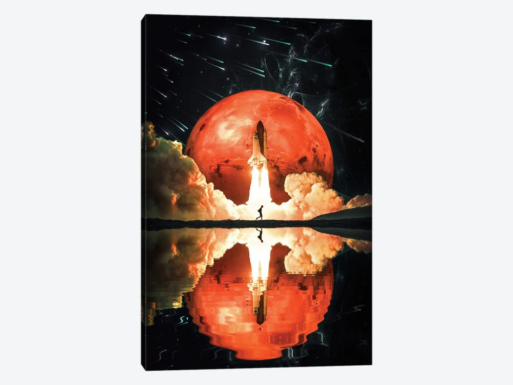 Rocket Take-Off And Mars Water Reflection 1-piece Canvas Art