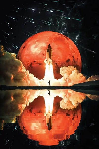 Rocket Take-Off And Mars Water Reflection