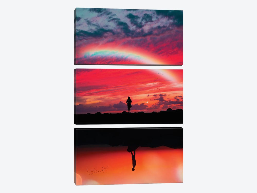 Silhouettes And Rainbow 3-piece Canvas Print