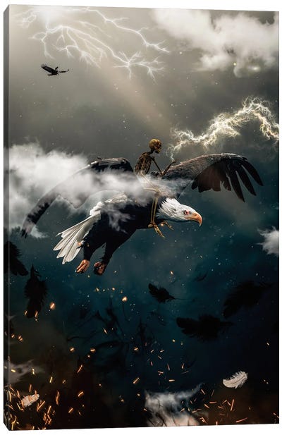 Skeleton Demon On Eagle Back Canvas Art Print - Lightning