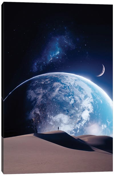 Top Of The Dune Desert And Planet Earth Canvas Art Print - Earth Art