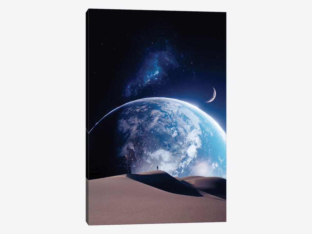 Top Of The Dune Desert And Planet Earth by GEN Z 1-piece Canvas Art Print
