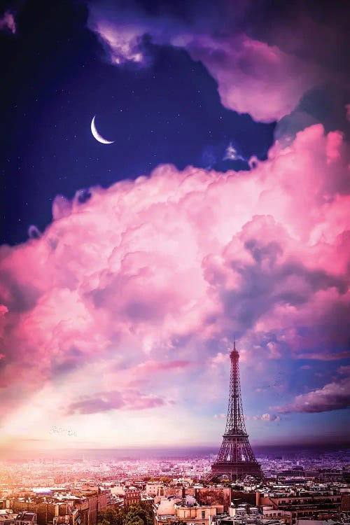 Romantic Paris Eiffel Tower And Pink Clouds