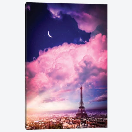 Romantic Paris Eiffel Tower And Pink Clouds Canvas Print #GEZ413} by GEN Z Canvas Print